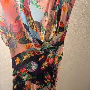 Topshop Asymmetrical Dress in Pink and Black Floral